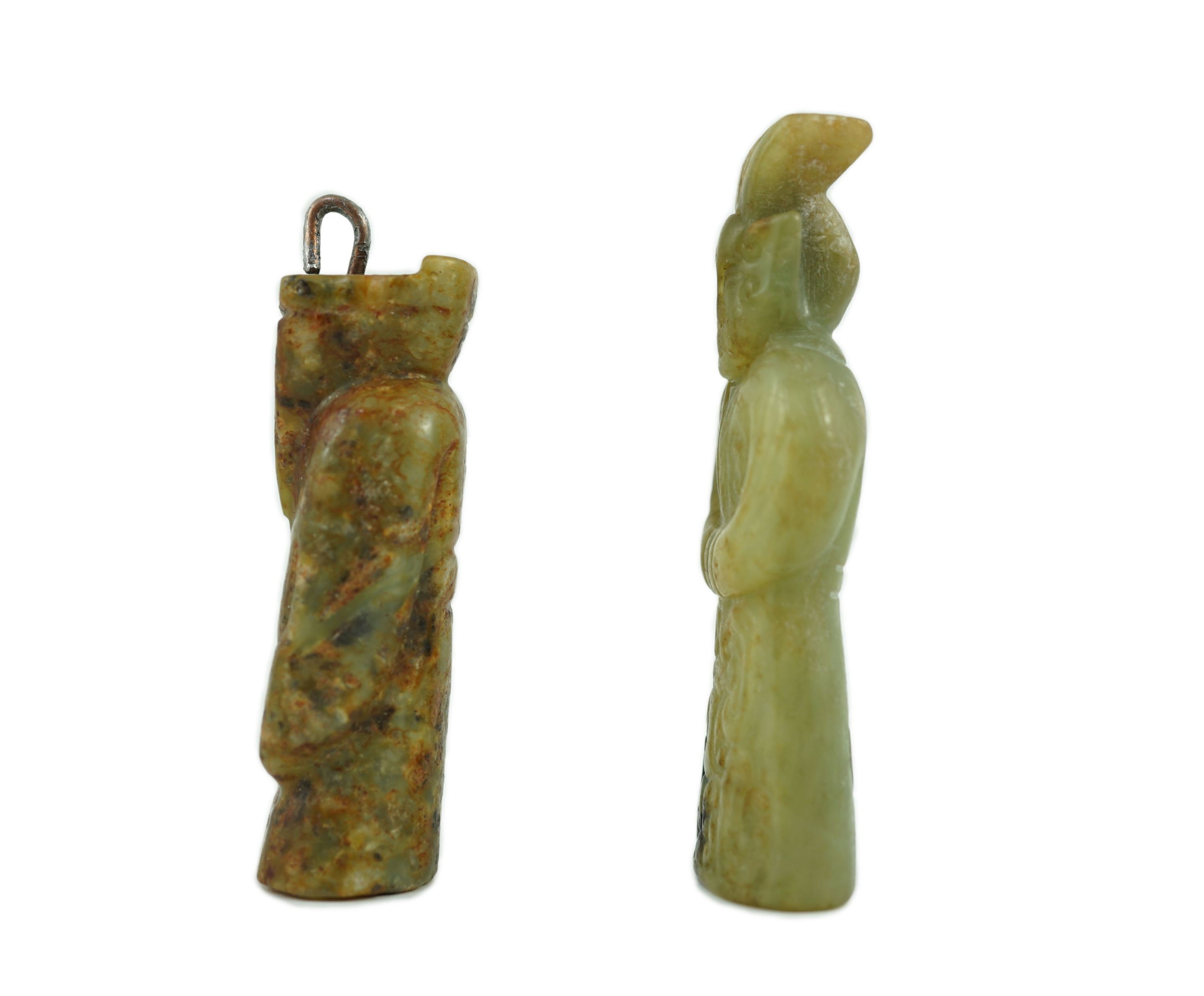 Two Chinese archaic jade figures of a man, probably Western Zhou to Han dynasty